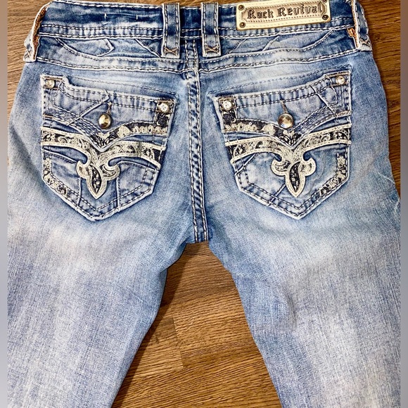 ROCK REVIVAL BARBILA STRAIGHT METALLIC SILVER LACE FLAP POCKETS RHINESTONES 25 - Picture 2 of 8